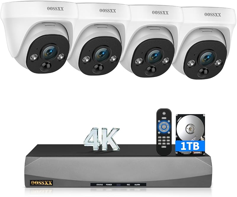 OOSSXX 4K Wired Dome PoE IP Cameras for Home Security Camera System Outdoor | Surveillance Video Indoor,130° Wide Angle, 2-Way Audio, AI Human/PIR Detection, 4Cameras