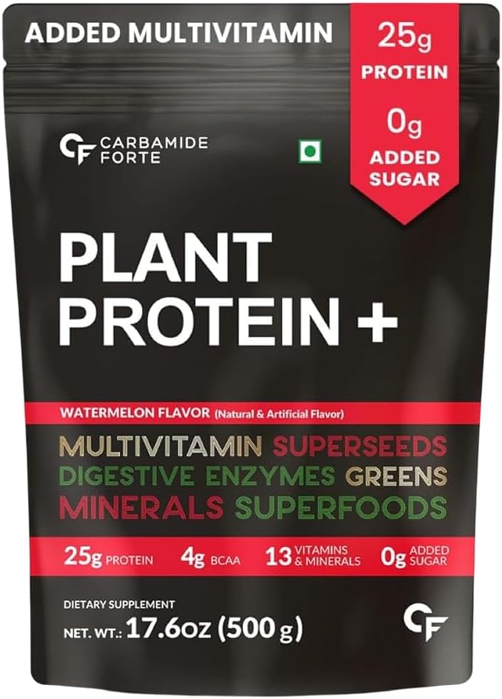 Plant Protein Powder - Plant Based Pea Protein Powder for Women with Multivitamin, Minerals, Superfoods, Digestive Enzymes - Watermelon Flavor - 500g