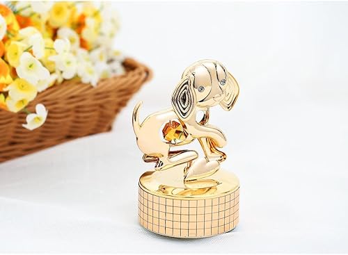 Miniatura 5 de Matashi Caja de música de cachorro chapada en oro de 24 quilates, reproduce "memoria", adorno de mesa dorado con cristales, ideal para el día