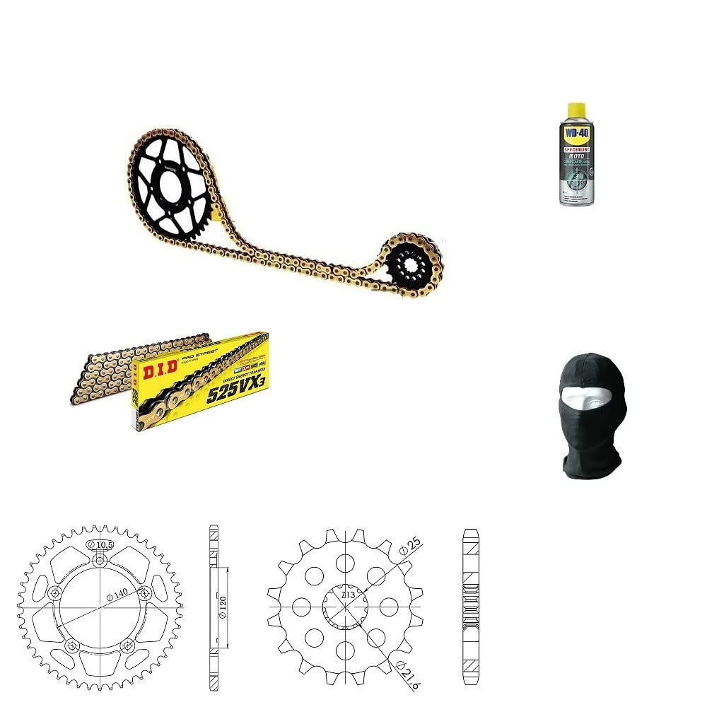 Compatible con Suzuki GSR 600 2006-2010 Kit TRANSMISION para Moto Cadena Did 525VX3 LUN 114 / ESLABONES, PIÑON DE Acero P525-Z48, PIÑON P525-Z16 ESPECIFICO para Motocicletas