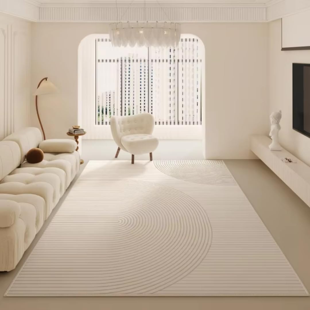 Tapis de sol épais en peluche crème pour salon et chambre