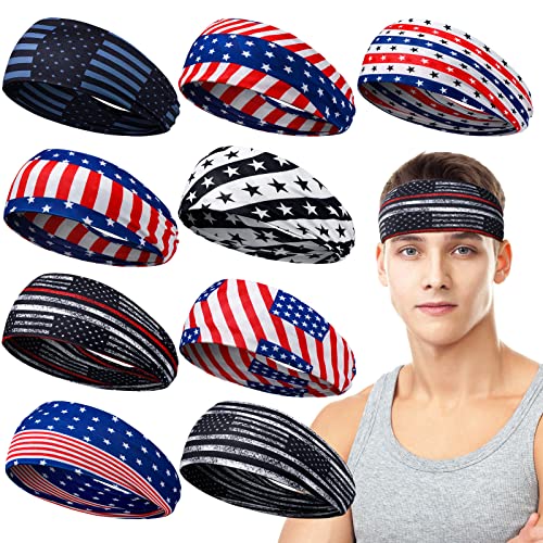Sweatbands For Men Workout Sport Headbands For Men Camo Headband Sweat Absorbing Headband Wide Sweatband For Head Basketball Football Cycling Running Yoga, 4.7 X 9.8 Inch (Flag Style) #TOP22