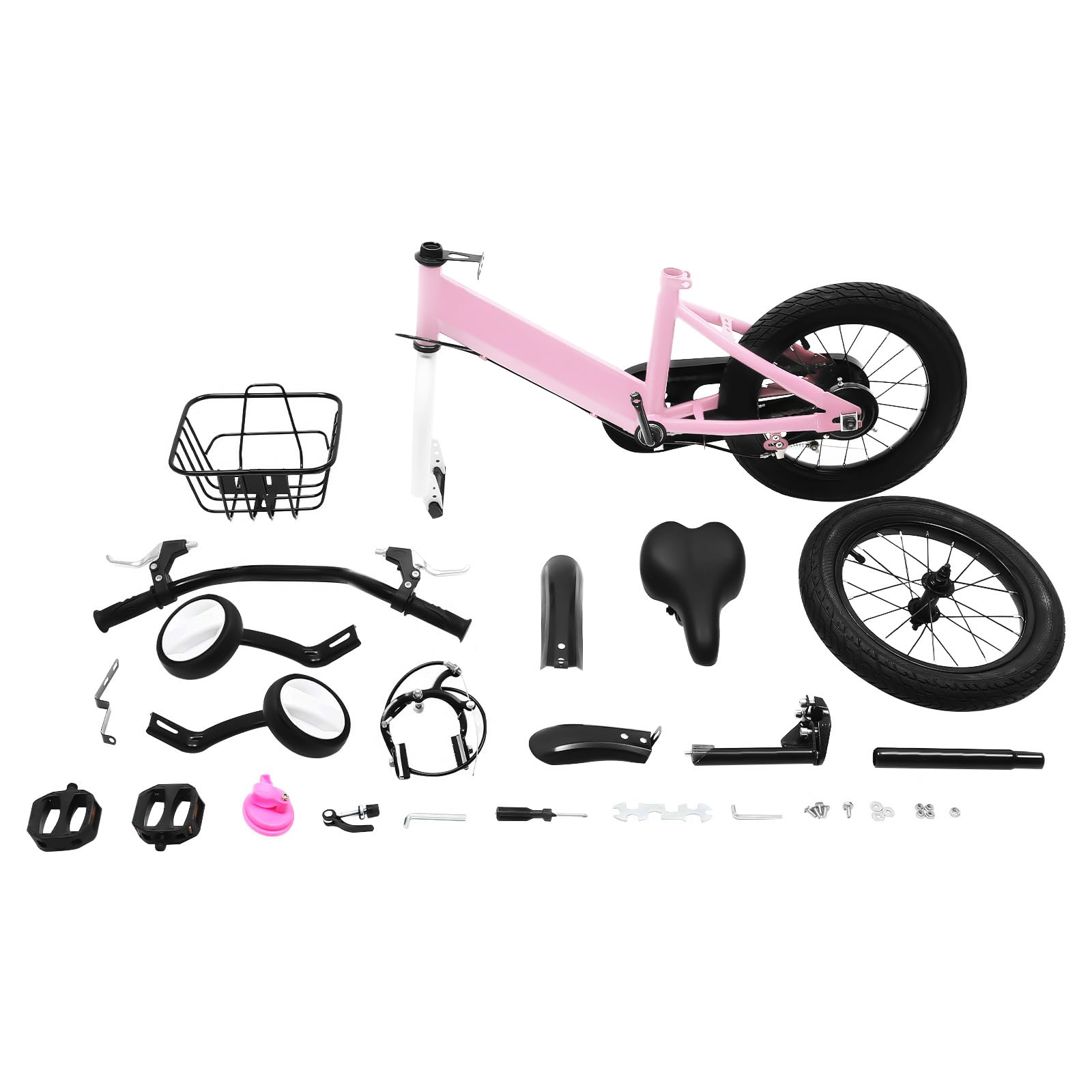 14 Pulgadas Bicicleta Niña, Bicicleta Niña 4 Años, Bicicleta Niño 4 Años, Con Frenos Delantero y Trasero, Cesta y Ruedines Desmontables, Bicicletas Niñas 6-8 Años para Paseos En Parque O Jardín