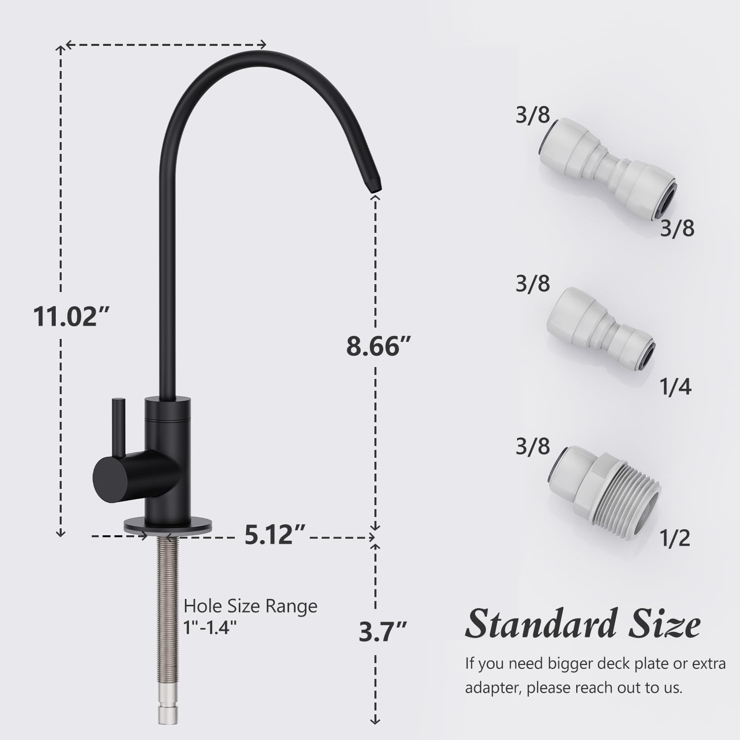 GIMILI Matte Black Drinking Water Faucet for Kitchen Sink, Kitchen Water Filter Faucet Stainless Steel for Reverse Osmosis or Water Filtration System Beverage Non-Air Gap RO Faucet