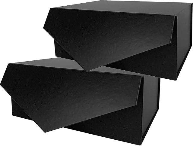 Chipark Luxury Magnetic Gift Box, 2 Pack Gift Boxes with Lids for Presents Folded Large Luxury Boxes for Birthday, Wedding, Anniversary, Festival, Valentines Day, etc, 36 * 24 * 11.4cmBlack