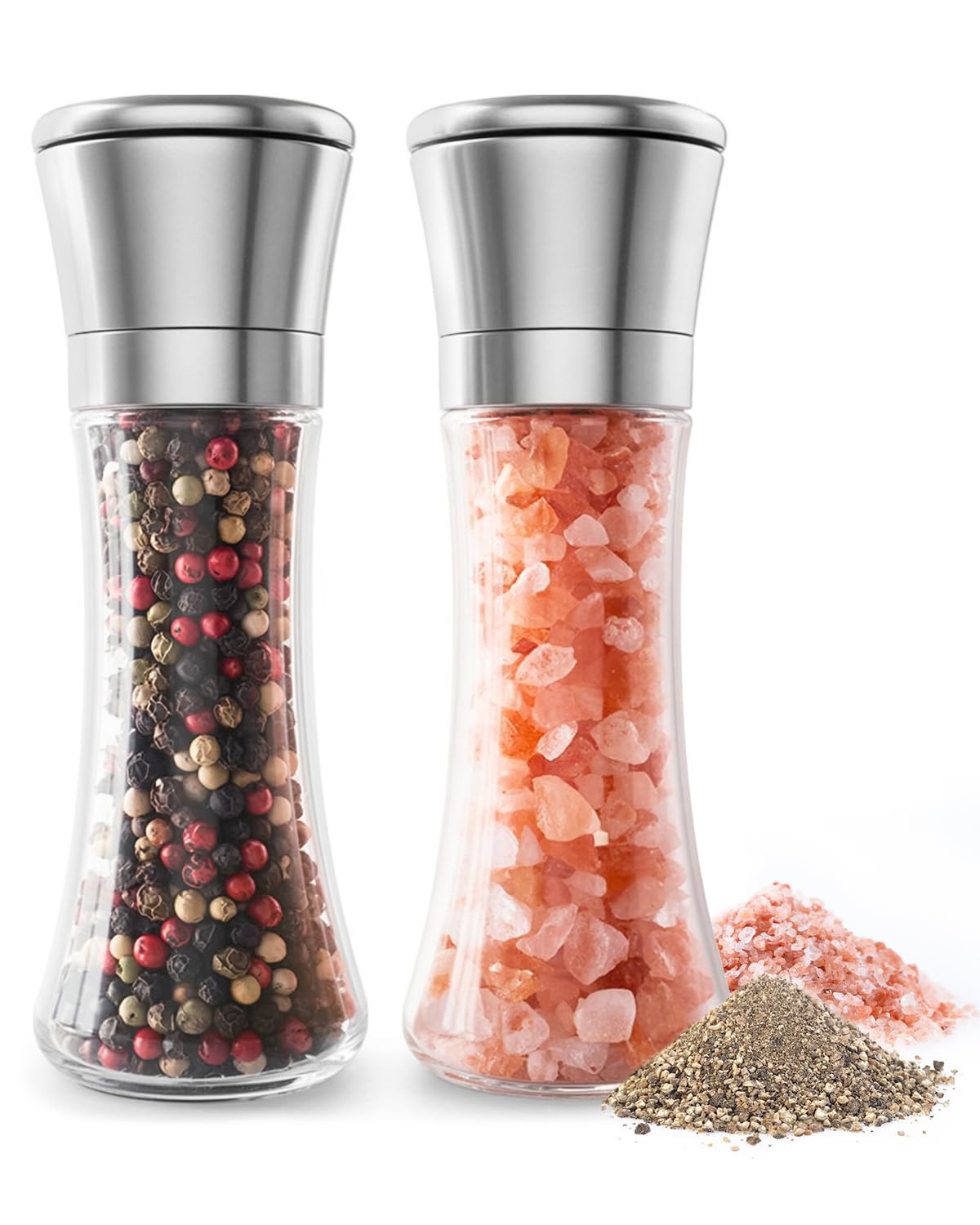 HomeHelpers Salt and Pepper Grinder Set, Adjustable Coarseness Coarse, Tall Glass Salt and Pepper Shakers, Kitchen Set, Kitchen Essentials for New Home