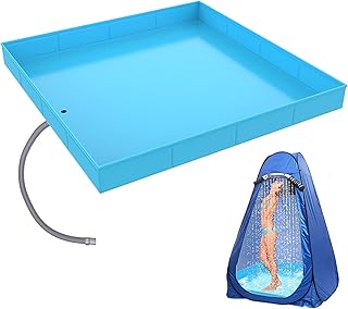 Portable Shower Pan, Foldable Camping Shower Base with Detachable Drain Pipe, 40" x 40"