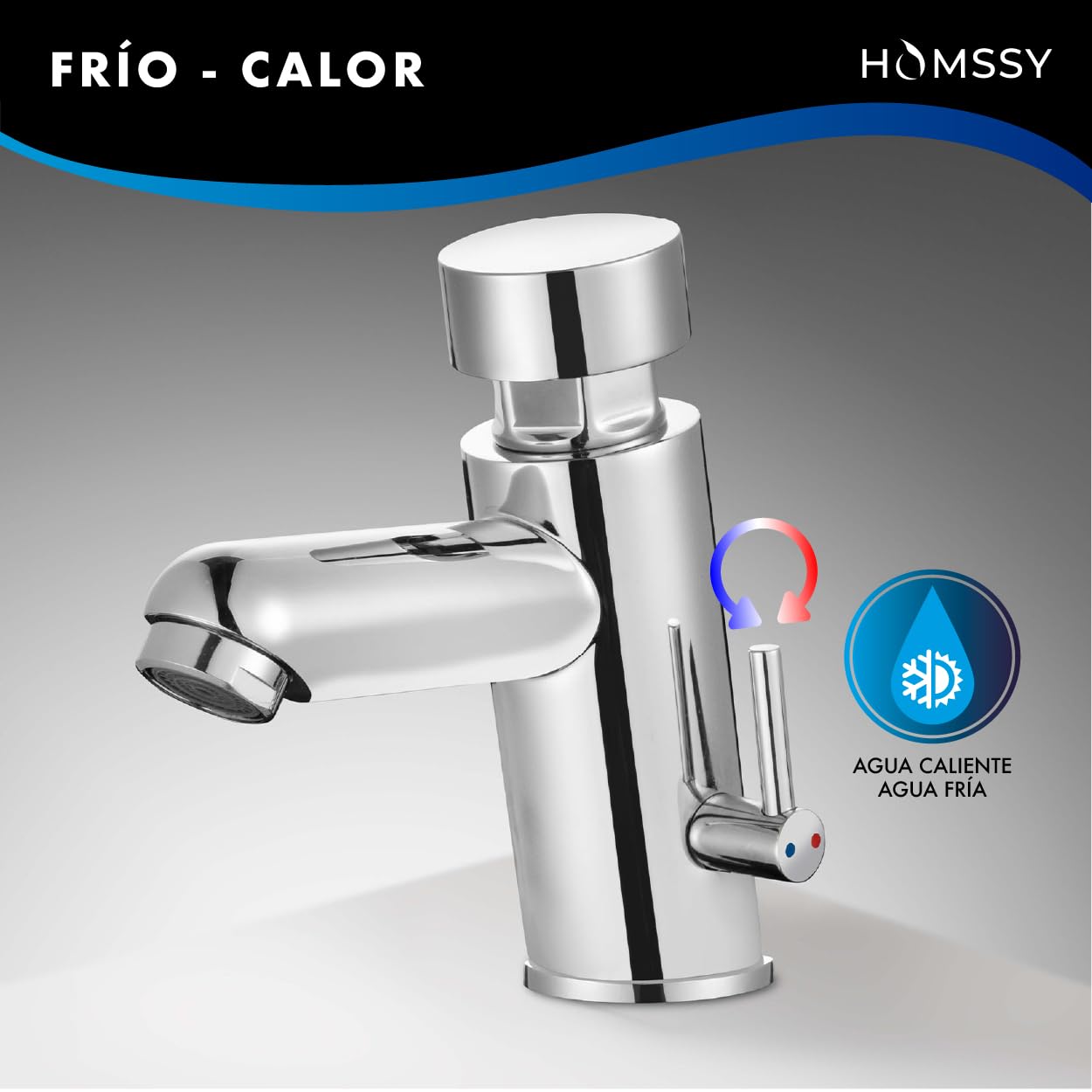 Grifo Temporizado para Lavabo, 2 Aguas (Agua Caliente y Fría), Diseño Cromado, Control Eficiente de Agua