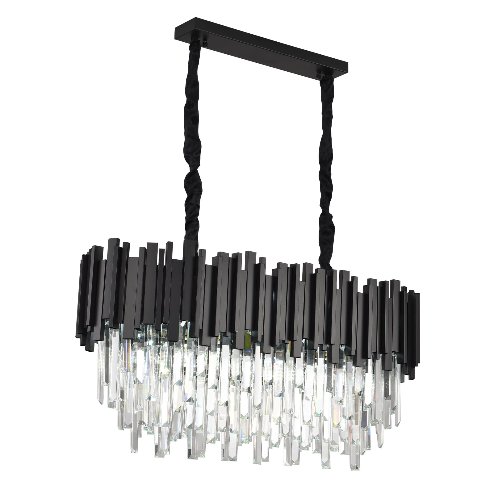Modern Kronleuchter Kristall Leuchte,Luxus Hängeleuchte Kristall Lampe,Quadratischen Kronleuchte,10xE14 Lichter für Esszimmer, Küche, Wohnzimmer, Schlafzimmer, Flur, Café,Bar(80*30 Cm Schwarz)