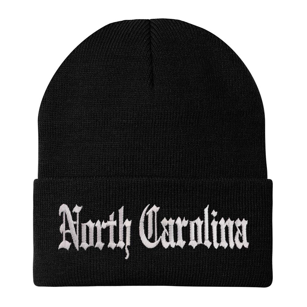 Trendy Apparel Shop North Carolina State Old English Embroidered Long Beanie - Black