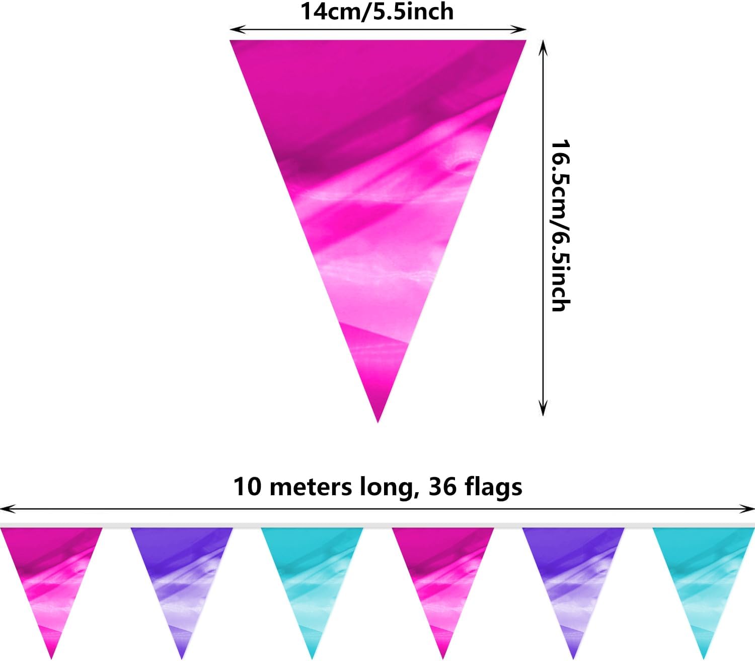 4P LightBlue Purple Rosered Party Decorations - Metallic Fabric Triangle Pennant Banner Flags - Indoor/Outdoor Bunting Garland for Birthday, Wedding, Graduation & Theme Parties image 2