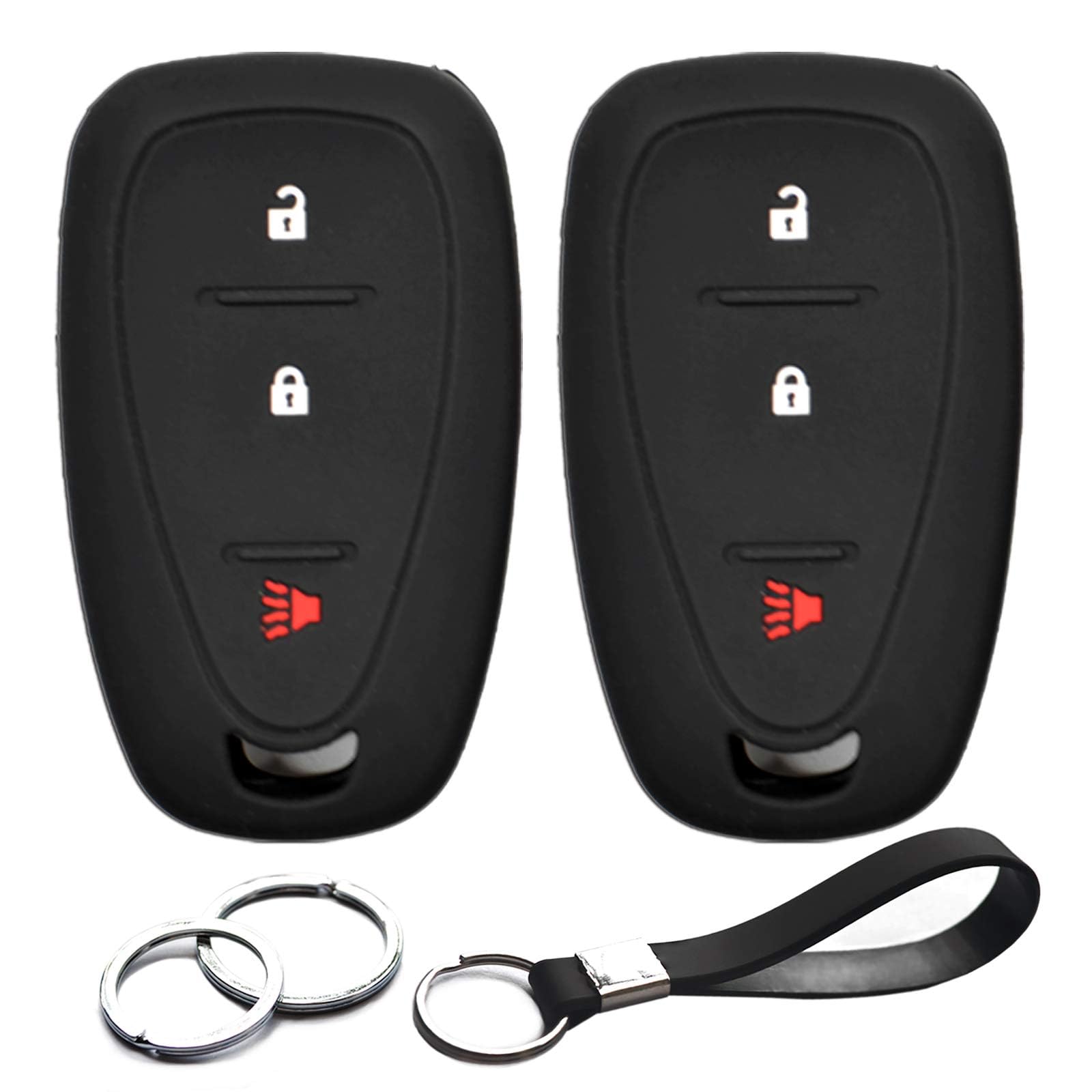 INFIPAR 2pcs Compatible with Chevy Chevrolet Equinox Camaro Cruze Malibu Limited Sonic Spark Traverse Trax Volt Blazer Smart 3 Buttons Silicone FOB Key Case Cover Protector Keyless Remote Holder