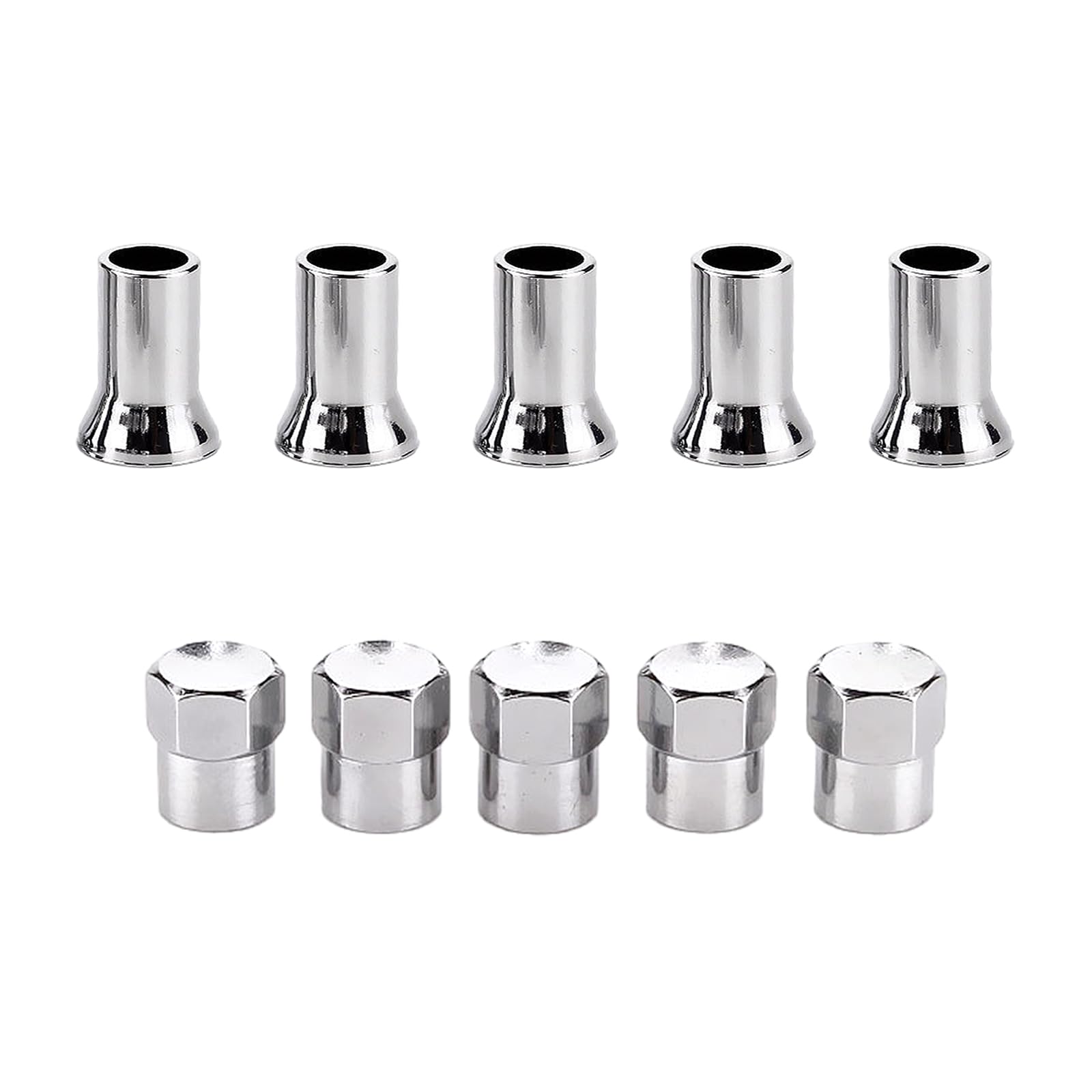 Augeny 5 Sets Chrome Plated Valve Stem Cover, Stainless Wheel Valve Stem Sleeve and Cap Dress Up Kit, Leak Proof Car Tire Air Valve Caps, Auto Decor Accessories for Most Vehicles (TR413AC10)