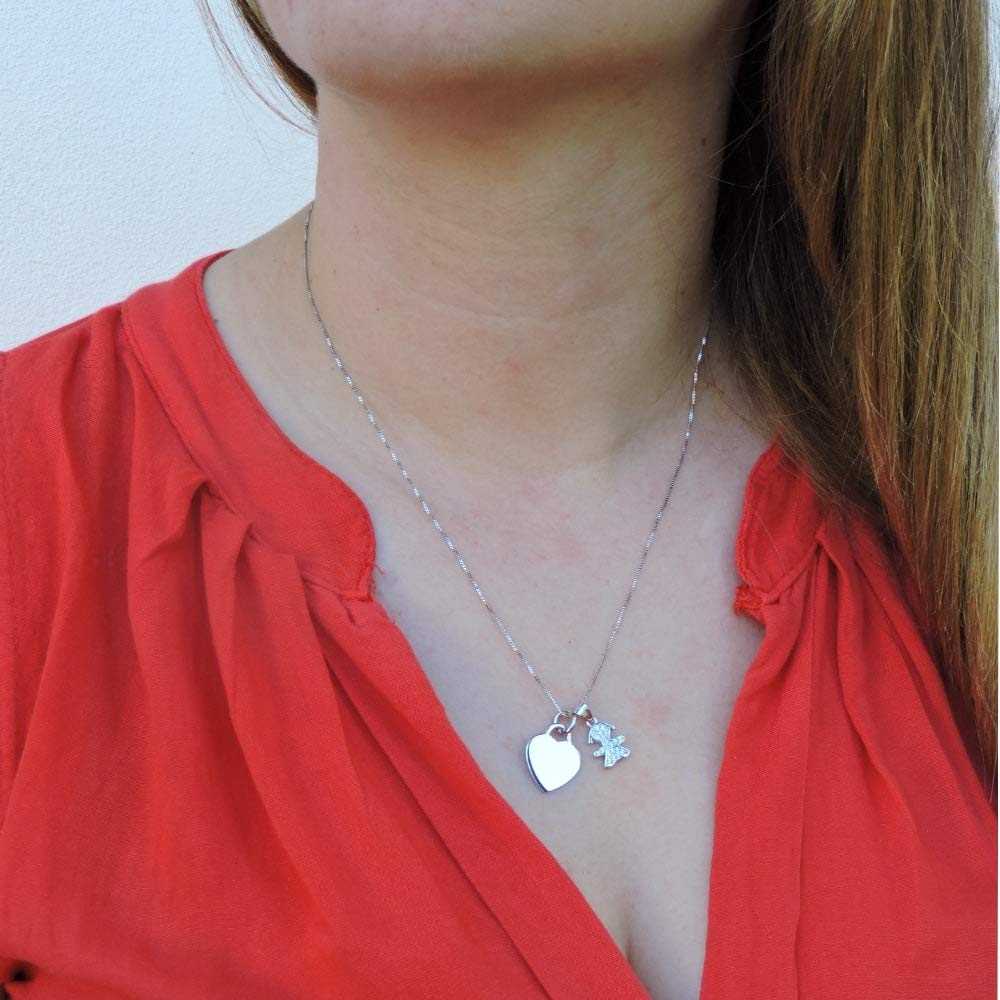 Collana Bebè Girl in Argento 925 e Zirconia Bianca con Medaglietta Cuore Personalizzabile con il nome della tua Bambina