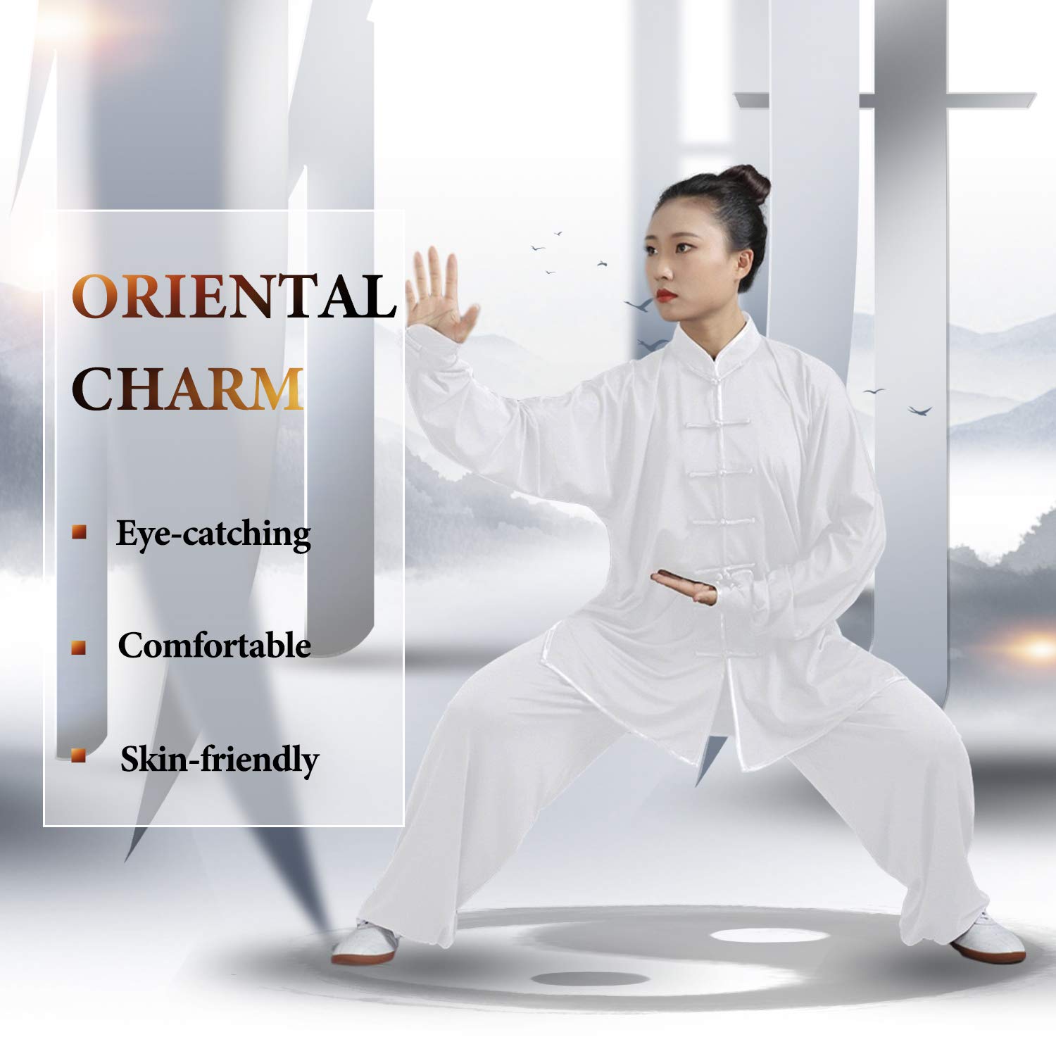 BBLAC 2KEY Vêtements d'arts martiaux | Uniformes traditionnels chinois pour Tai Chi et Wing Chun | Costume unisexe fabriqué en soie de lait | Costumes légers pour la méditation et le qigong