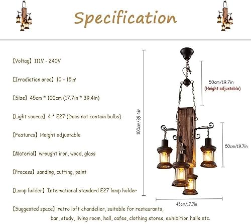 Miniatura 5 de Lámpara colgante retro de madera industrial vintage de metal negro para dormitorio, restaurante, jaula de lámpara de suspensión con sombra de