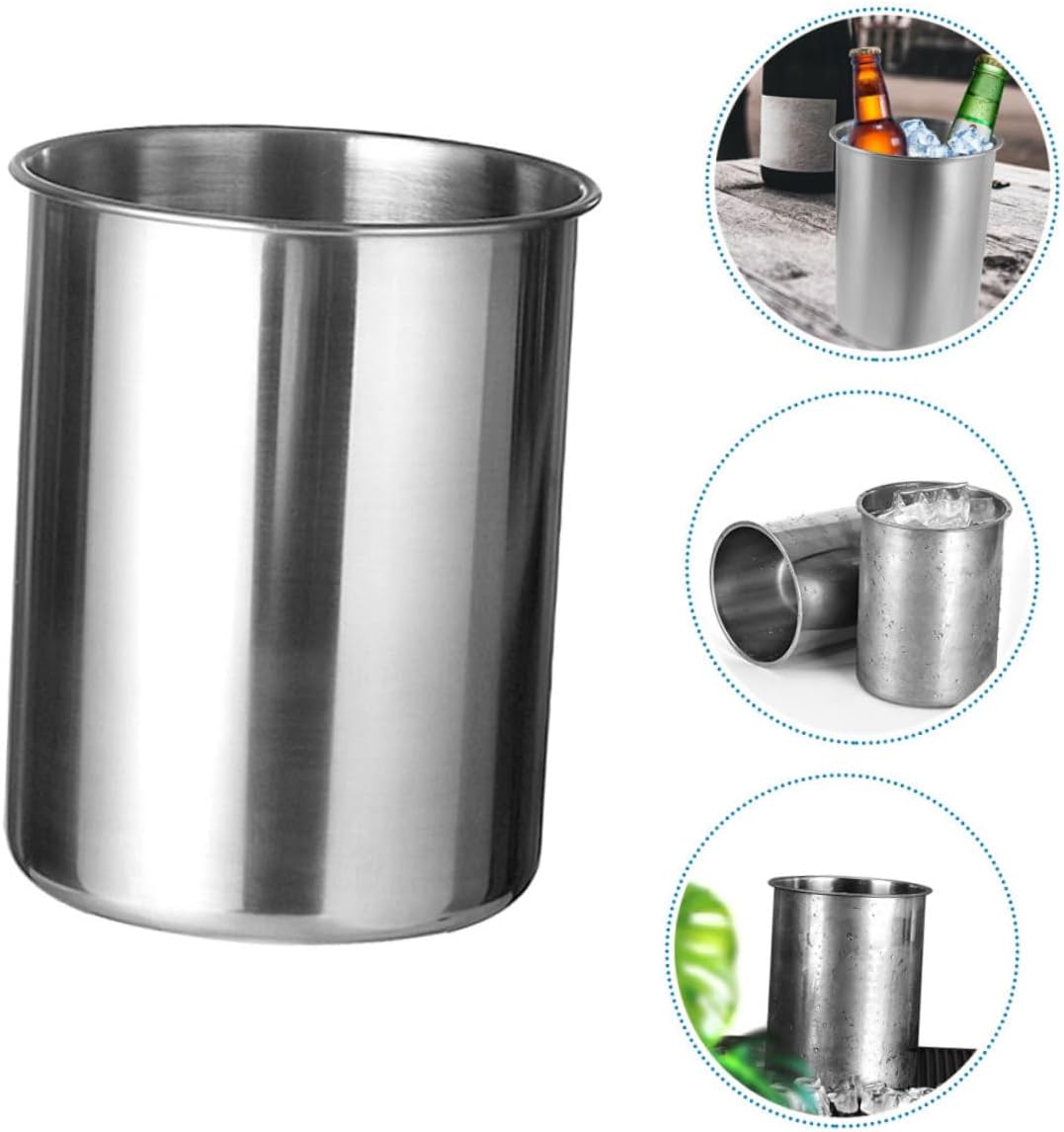 Stainless Steel Ice Cube Bucket Lid and Tongs Insulated Wine Chiller for Parties Metal Drinks Cooling Container for Bar and Restaurant