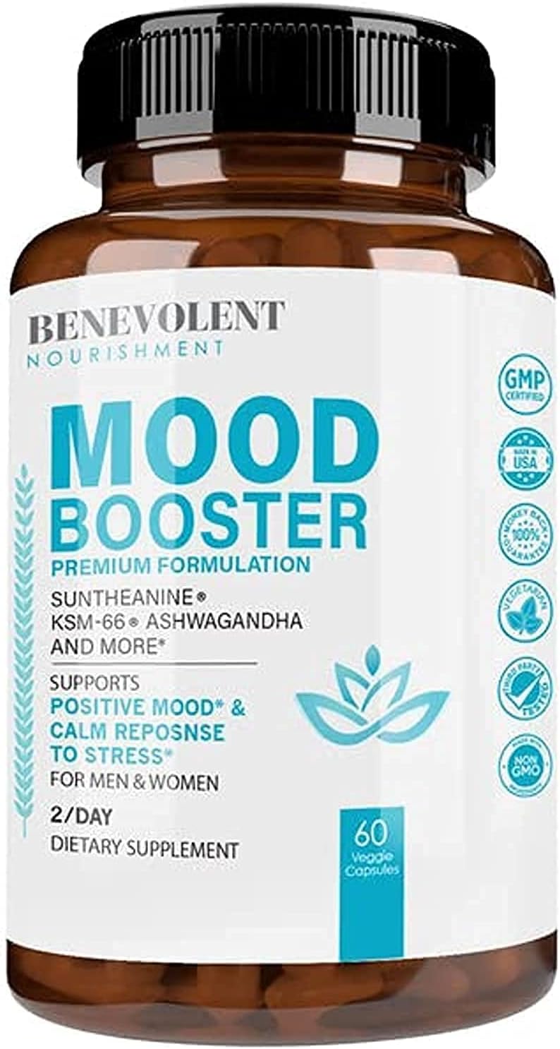 Anxiety and Stress Relief Supplement - Mood Support, Sleep Aid, Anti Anxiety Pills - GABA 5-HTP, Ashwagandha, L-Theanine, Rhodiola Rosea & Magnesium Supplement Formula for Calm - 60 Veggie Capsules