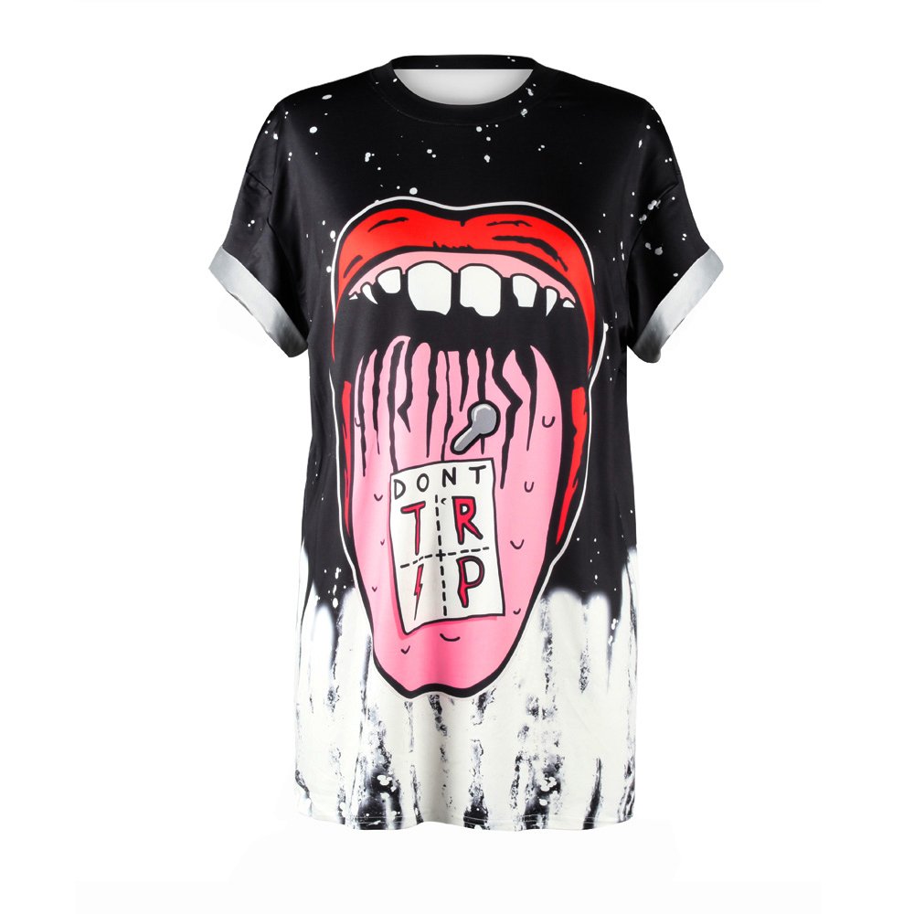 PlustrongWomens Punk Shirt Alien Skull Printed Summer T Shirts Tees Tops Gothic Clothing for Women