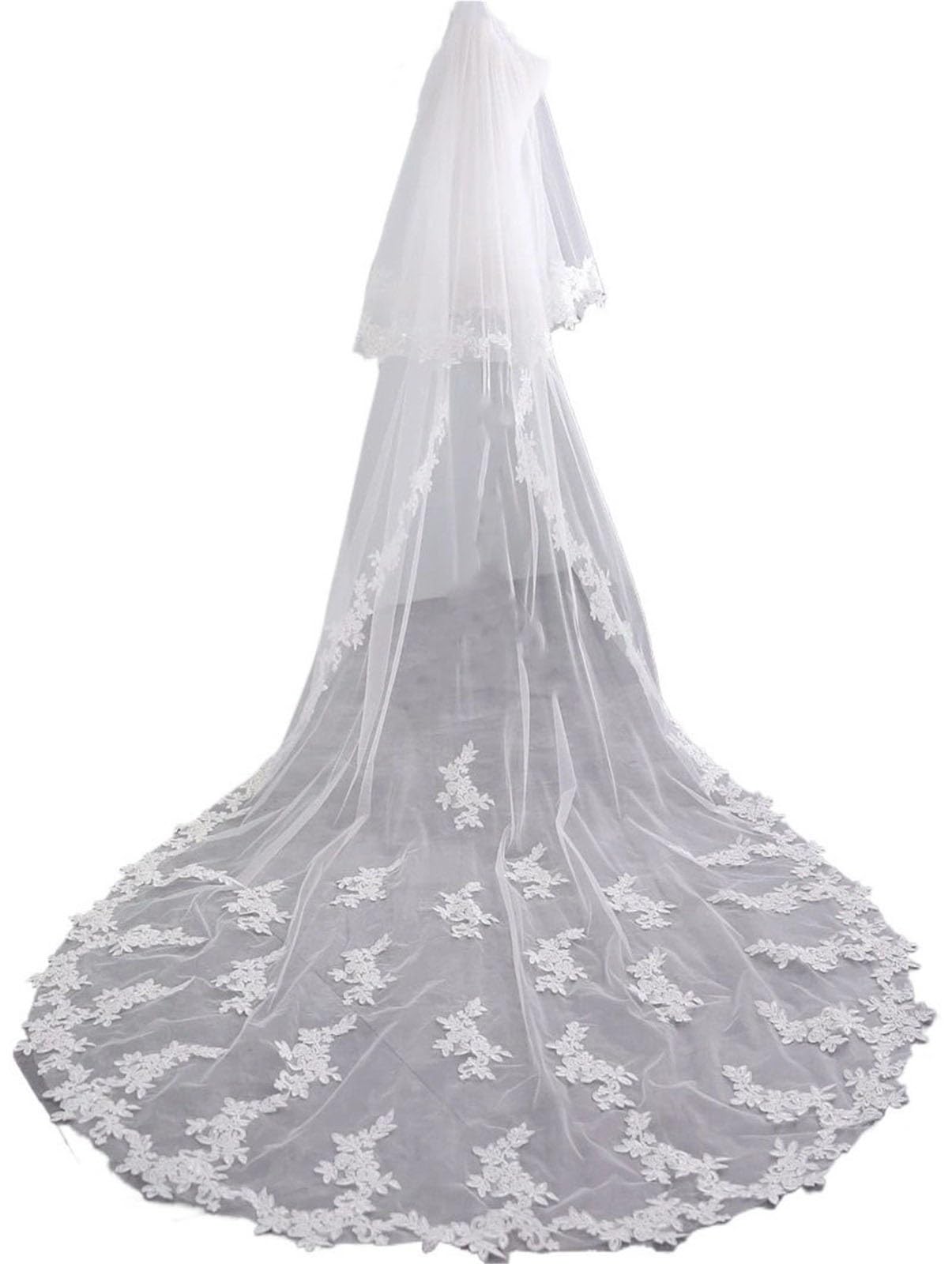 Genérico 3 Meters Two-Layer Appliqué Wedding Veil Elegant Bridal Veil Wedding Accesorios Bridal Headwear
