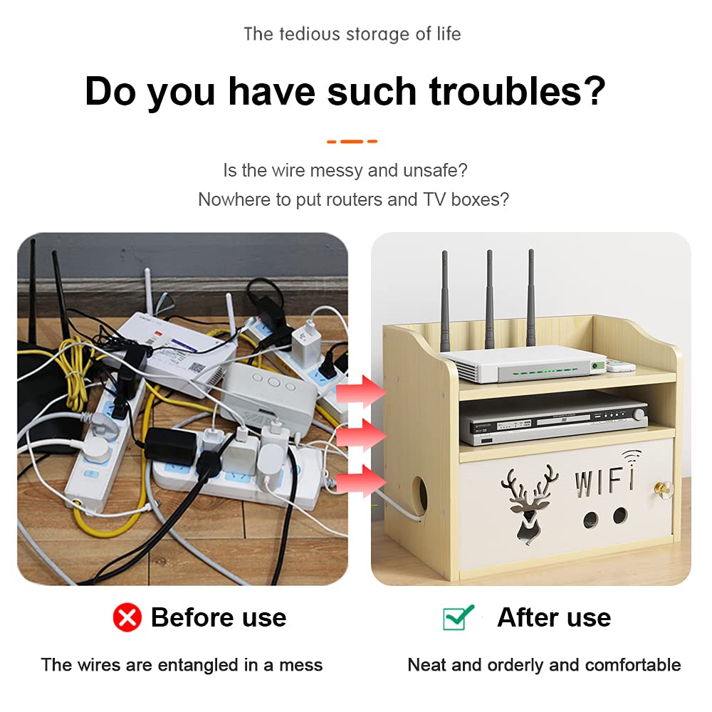 Hggzeg Boîte de Rangement de routeur Support de Stockage WiFi en Bois Multicouche de Bureau avec Support de Stockage de décodeur de télécommande de Grille(jl05,Érable Blanc)