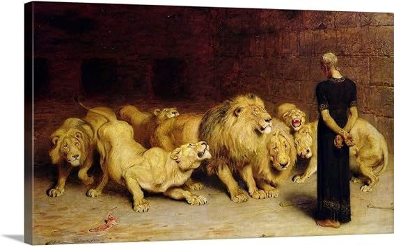 GREATBIGCANVAS Daniel in The Lions Den, 1872 Canvas Wall Art Print, Lion Home Decor Artwork, 48"x30"x1.5"