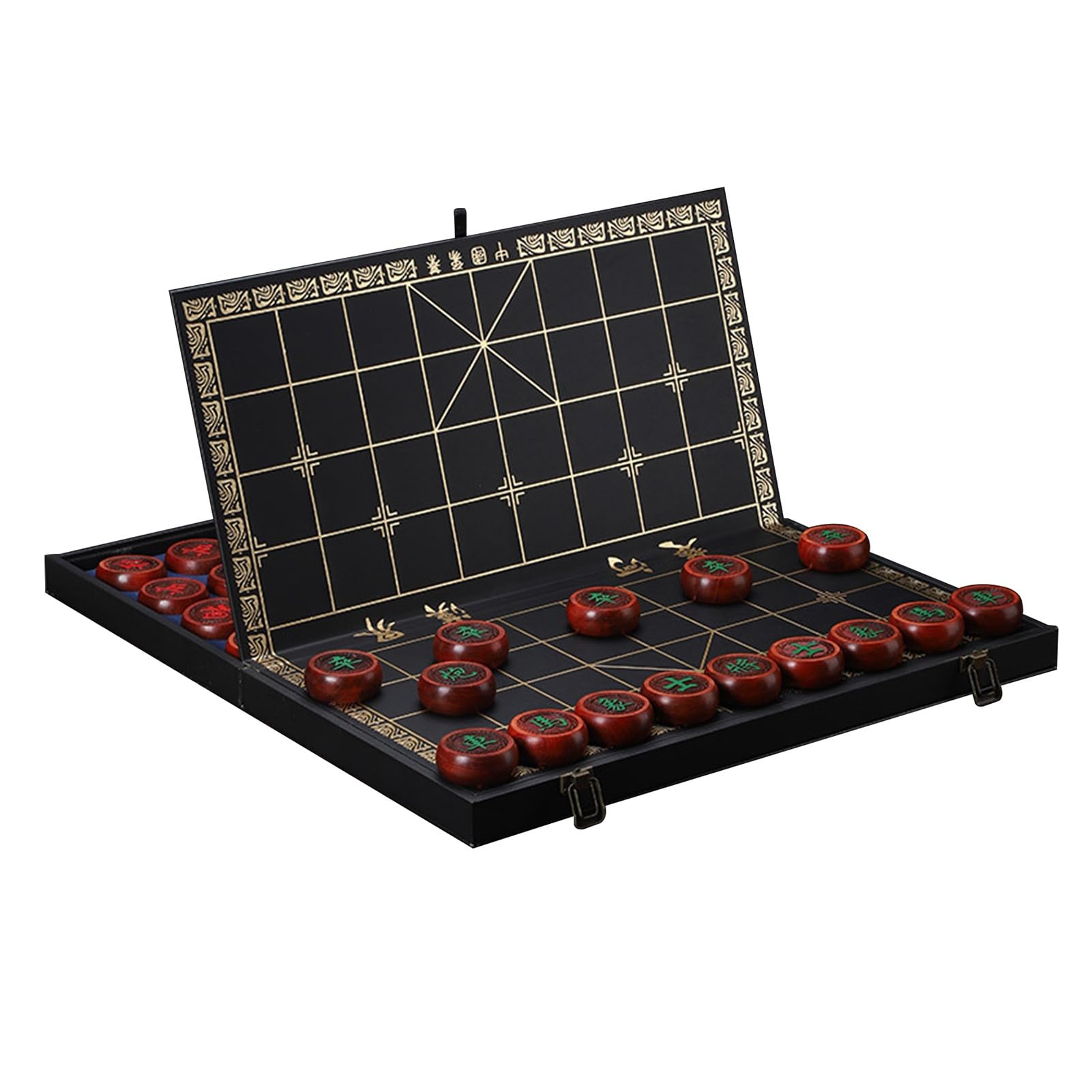 Jeu d'échecs Chinois avec pièces en Palissandre et échiquier Pliable, Jeux de société de stratégie for 2 Joueurs, Ensemble de Jeu de société de Voyage(4.8cm/1.9in)