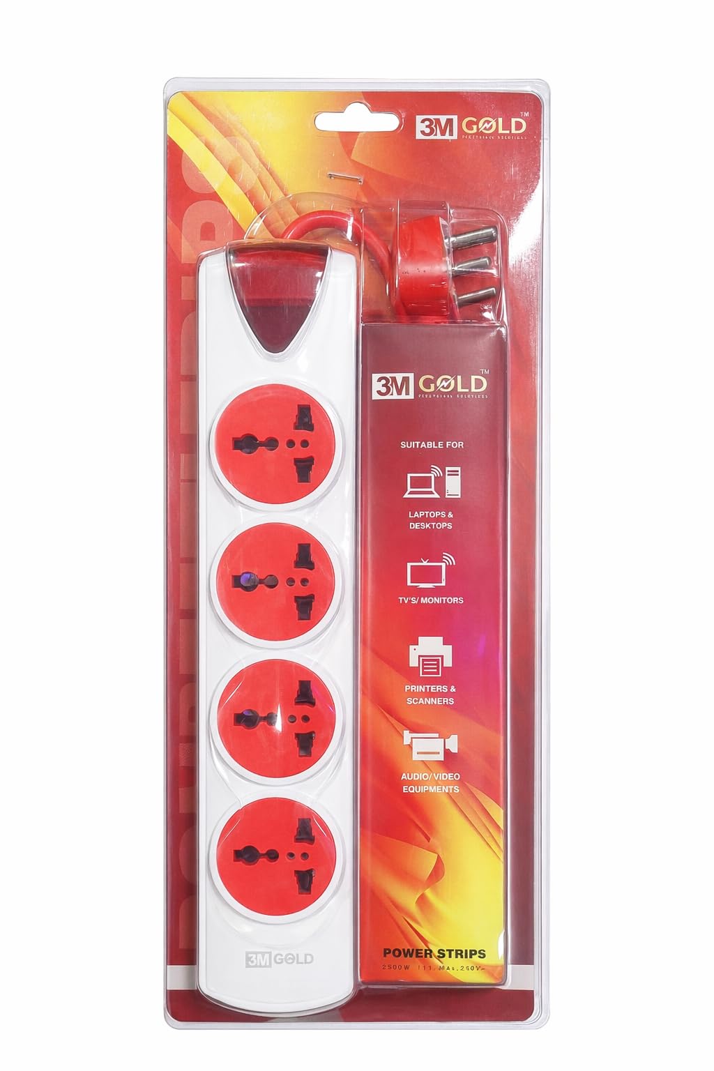 Pmw -3M Gold 4 Socket Power Strip with Universal Sockets, Heavy Duty Extension Board for Home & Office, Suitable for Laptop, TV, Printer & Audio Devices-image-25