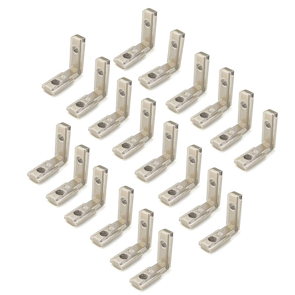 Yeebyee Inside Corner Bracket L-Shape 90 Degree Joint Brackets with M5 Screws for 6mm Slot 2020 Series Aluminum Extrusion Profile,20pcs/Pack (Silver-2020Series)