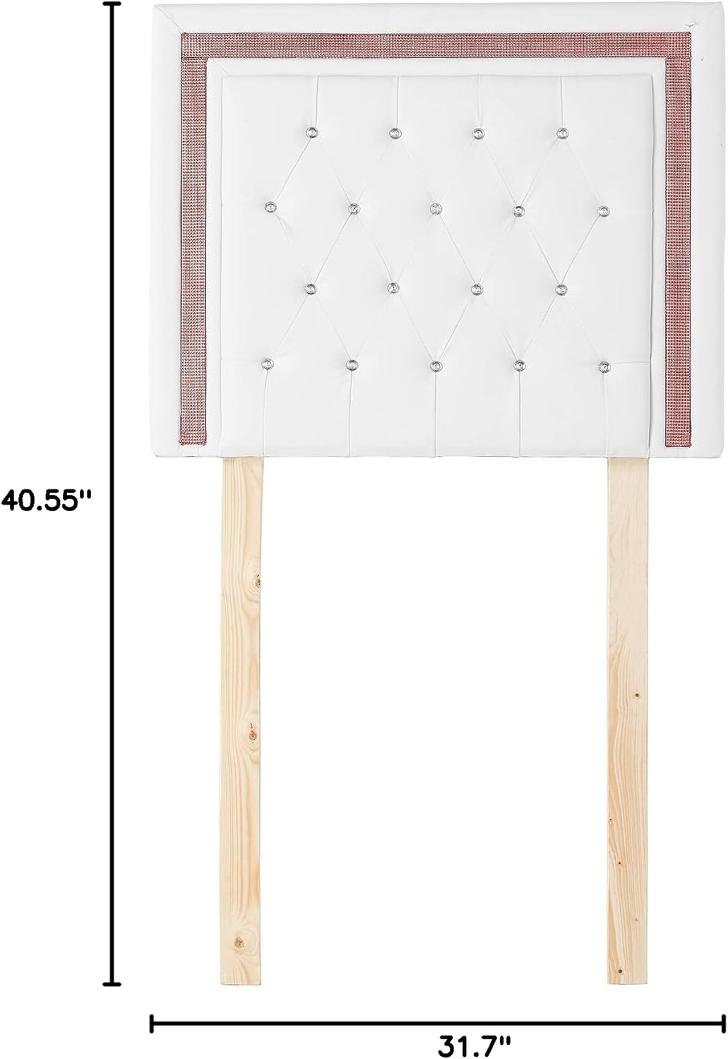 DormCo Tavira Allure College Dorm Headboard - White with Crimson Crystal Border - with Legs