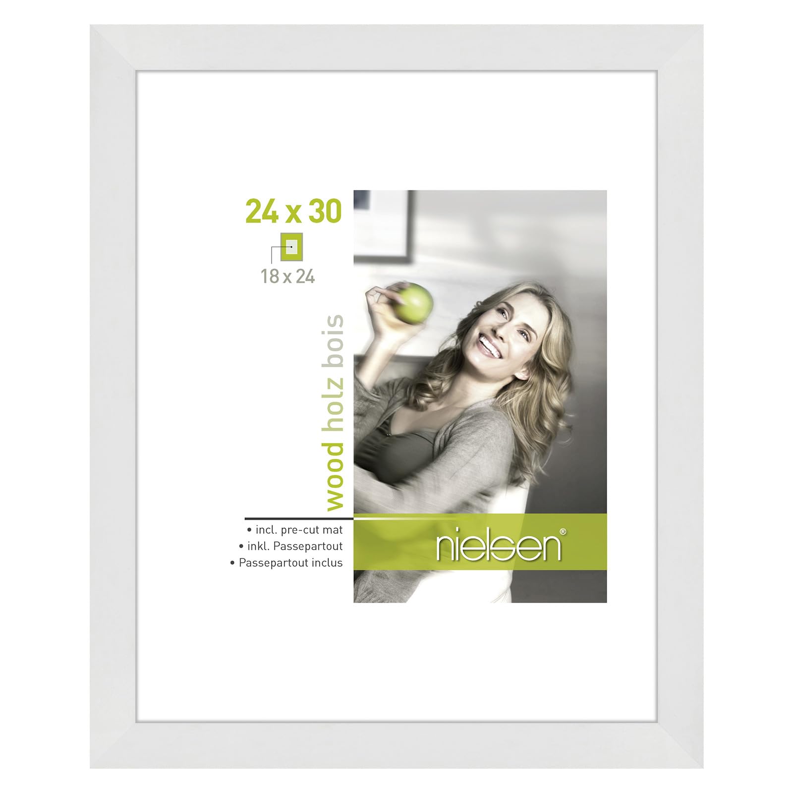 Accent By Nielsen White Apollon Wooden Picture Frame - 24X30cm With Mount For 18X24cm Picture - Float Glass And Easy Push And Turn Clips