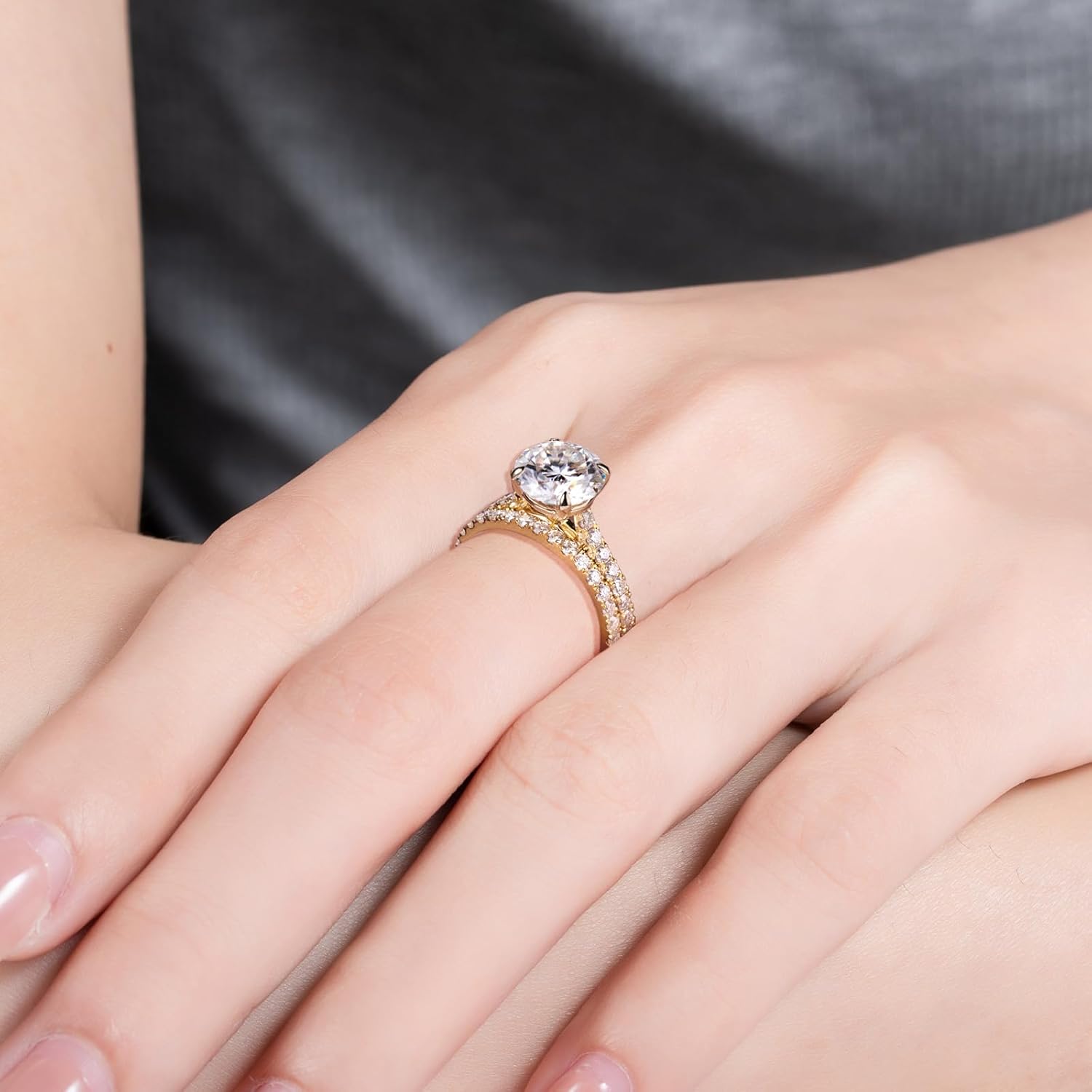 Solid 14K White Gold/Yellow Gold (3CT Center Stone) Moissanite Bridal Ring Set, Real Gold | D Color and FL-VVS1 Moissanite | Wedding Anniversary Ring Set