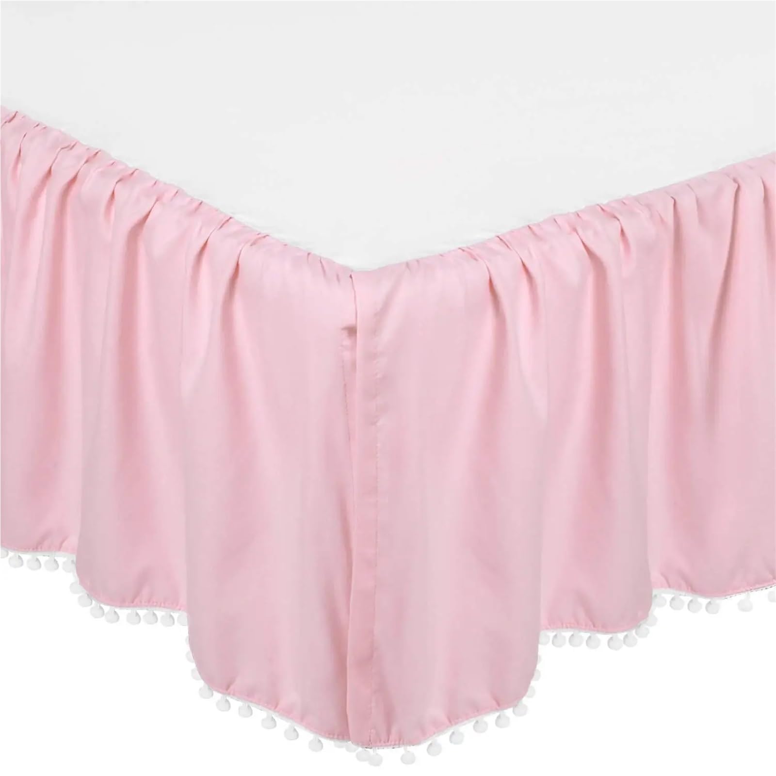 Jupe De Berceau Jupe de Berceau avec Pompons – Literie for Tout-Petits for garçons et Filles, élastique sur 4 côtés – 35,6 cm de Hauteur(White,70x 140 x 36 cm)