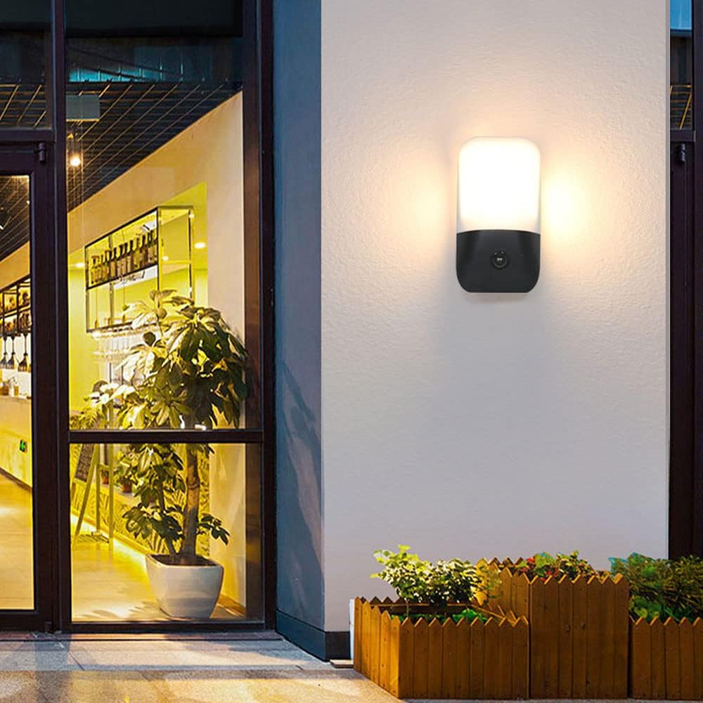 20 cm zewnętrzna lampa ścienna patio 2-pak LED 12 W czujnik ruchu kinkiet czarne wykończenie akrylowy klosz wodoodporny odporny na rdzę lampa zewnętrzna zewnętrzna przednia ganek montaż