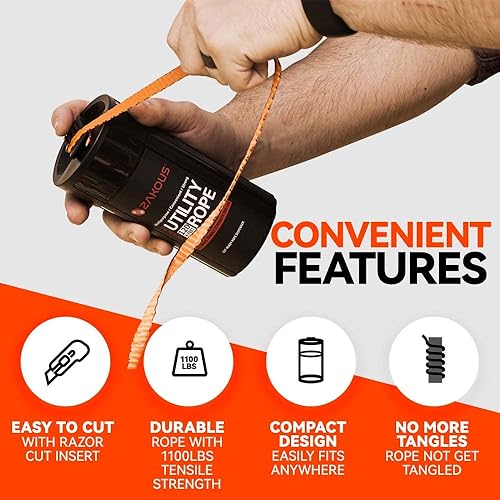 Miniatura 8 de Contenedor de cuerda multiusos de 120 pies, 1100 libras de resistencia, 100% cuerda de nailon, uso versátil para artículos esenciales de campamento