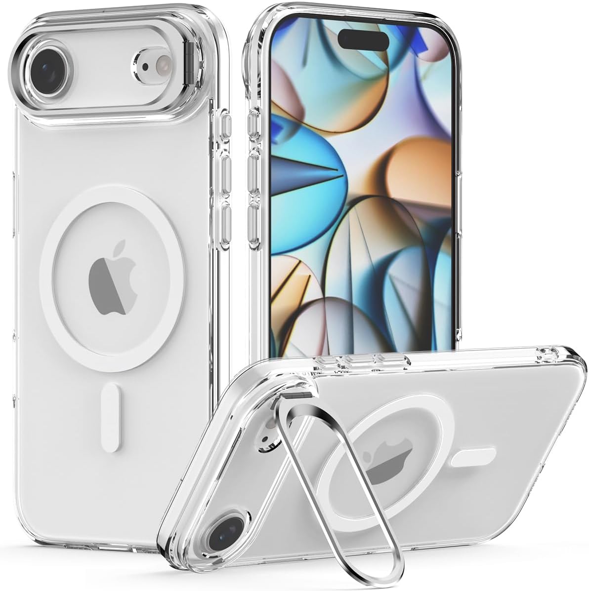 Nvollnoe for iPhone Air Case Compatible with MagSafe Military Grade Shockproof Heavy Duty Protective Adjustable Kickstand Matte Semi Clear Phone Case for iPhone Air(Clear)