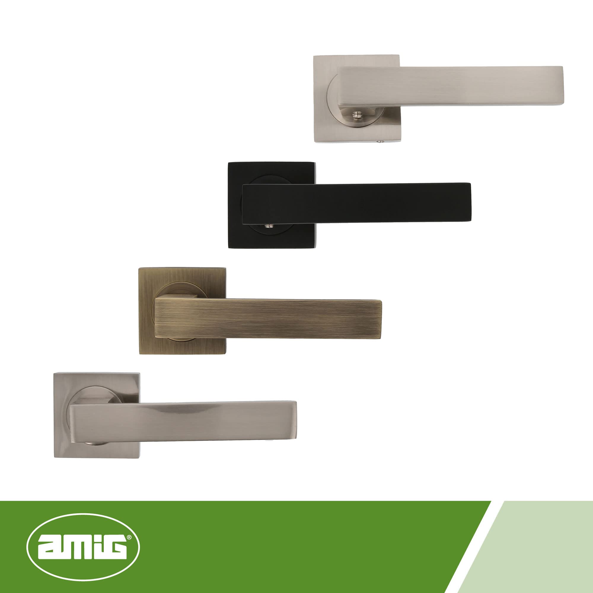 Amig - Juego de Manillas para Puertas - Mod. CADIZ - 52 x 124 mm - Con Bocallave - Diseño Elegante y Sencillo - Manija de Agarre Ergonómico - Zamak Negro Mate