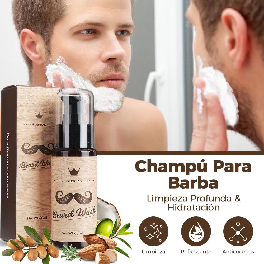 Bledras Kit Cuidado Barba Hombre 13 en 1, Cuidado Barba Hombre con Aceite Para Barba, Champú Para Barba, Crema Para Barba, Lápiz Para Barba, Tijeras, Cepillo Para Barba, Peine Para Barba