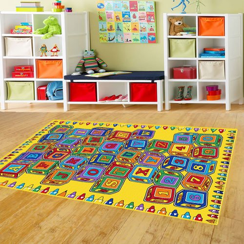 Mybecca Kids Rug ABC Blocks 3' X 5' Children Area Rug for Playroom & Nursery - Non Skid Gel Backing (39
