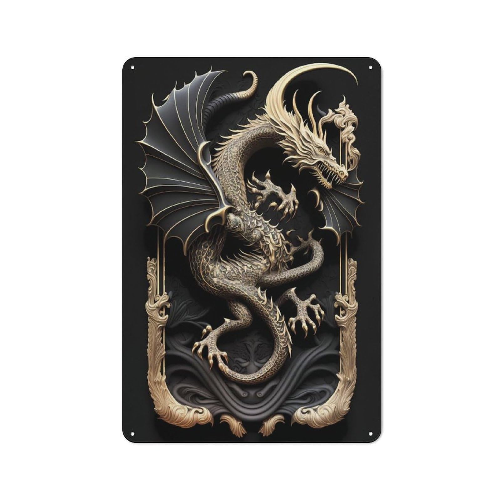 Junmoney Style-24 Retro Metal Wall Sign 30X20cm Featuring Monster Dragon Art Deco For Pub Or Café, For Garage, Workshop And Man Cave Decoration