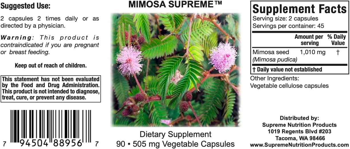 Supreme Nutrition Mimosa Supreme, 90 Pure Mimosa Pudica Seed Capsules - Image 2