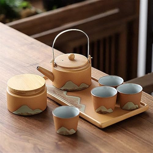 Tetera de hierro fundido con infusor de cerámica porcelana juego de taza de té china con mango y juego de taza (color  naranja)