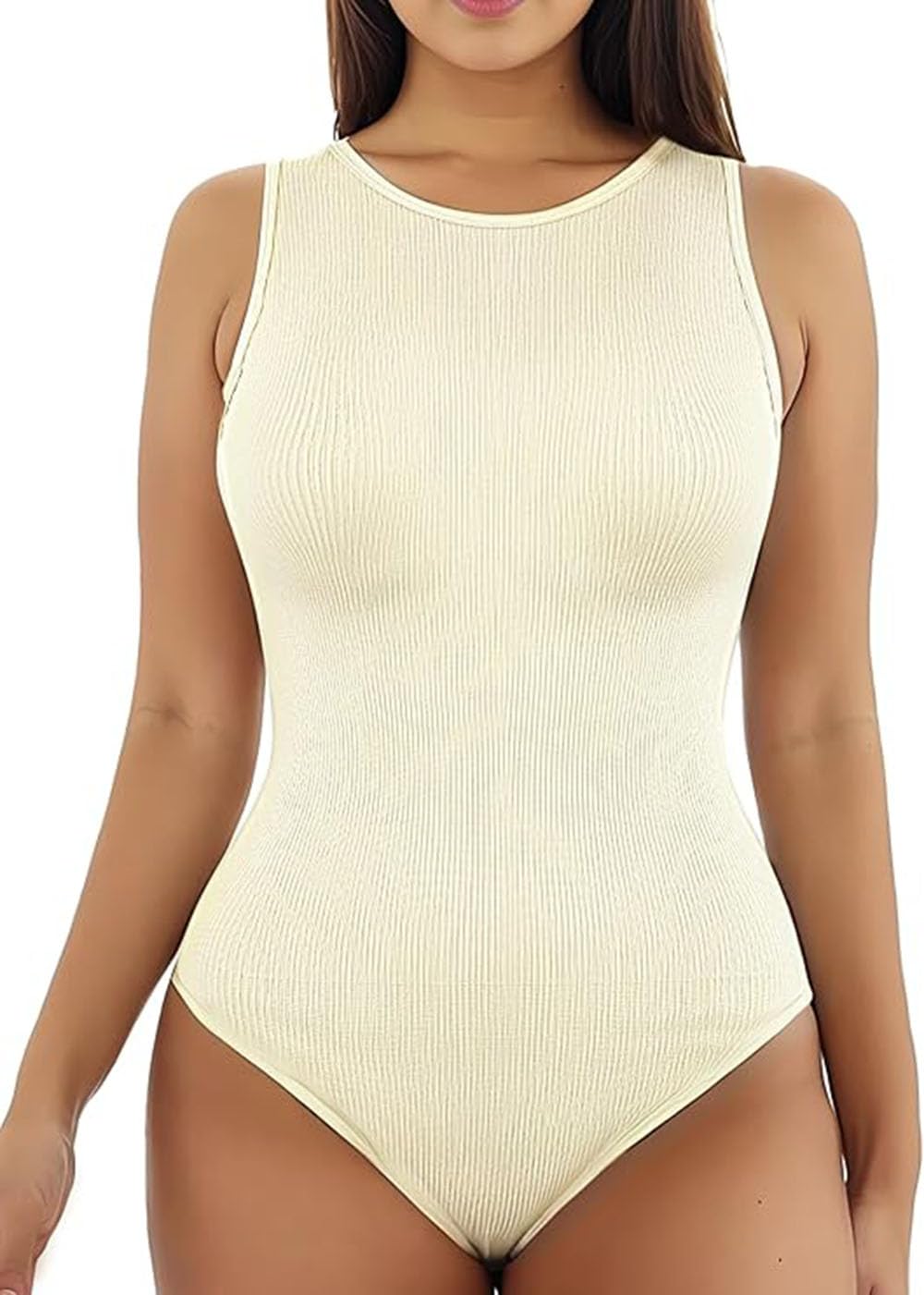 tesmezy Shapewear Bodysuits for Women Tummy Control Ribbed Seamless Sleeveless Halter Neck Tank Body Shaper s (ED026)-picture-0