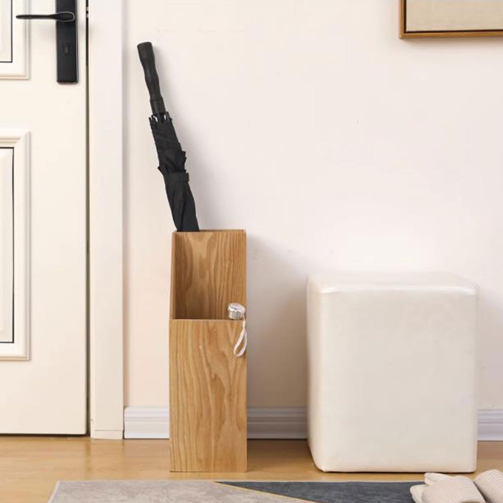 Dwuwarstwowy drewniany stojak na parasole niezależne wsparcie dla uchwytu laski do wejścia do domu biura - elegancki design natury