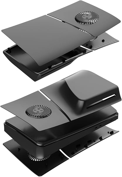 Ersatz-Platten Abdeckung Faceplates für PS5 Slim Konsole Disc Edition, Seitenplatten mit Kühlungsöffnungen Benutzerdefinierte Hülle ABS-Gehäuse Anti-Kratzer Zubehör, Schwarz - 2