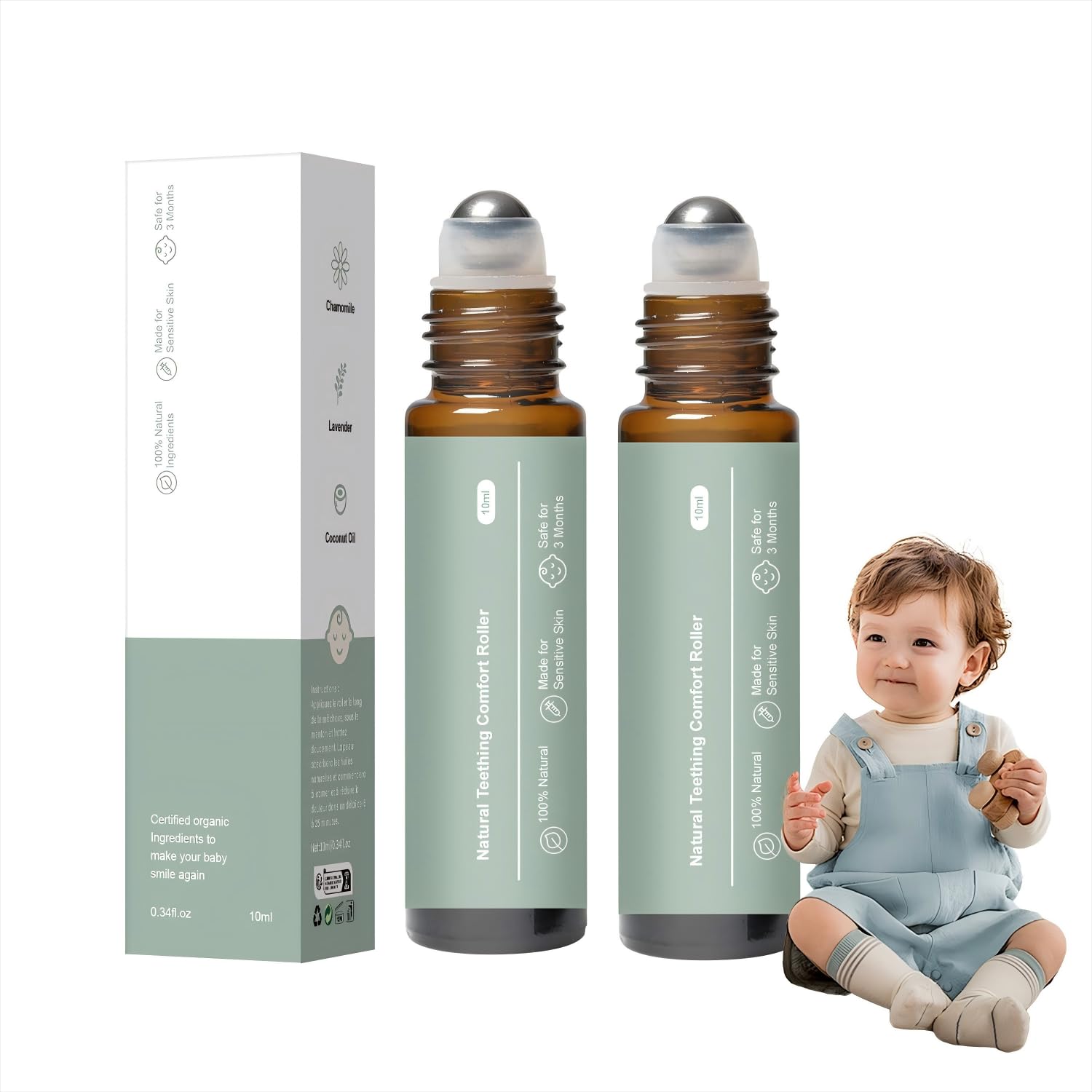 Photo 1 of 2pc Teething Roller -Baby Teething Oil Roller, Natural Gentle Teething Relief Roller, Teething Roller All Natural for Babies, Little Teethers Roller, Camilia Teething Relief