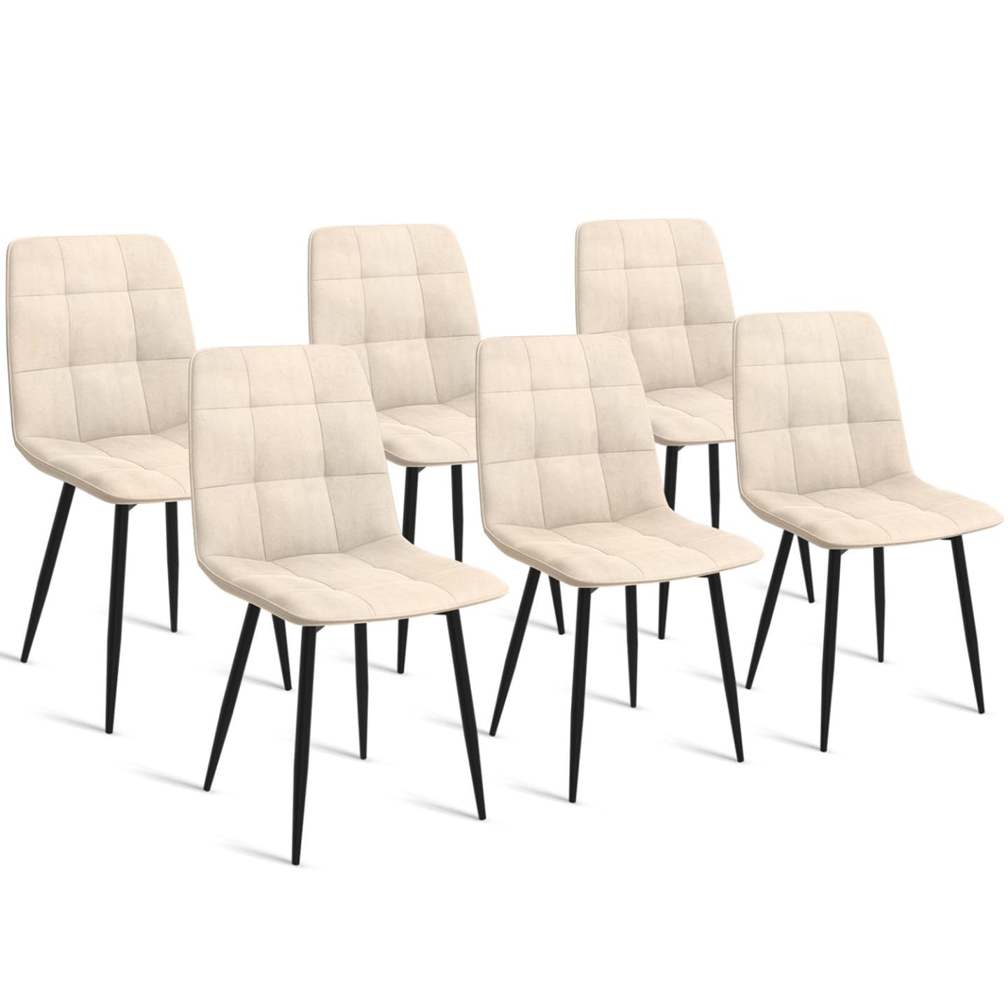 IDMarket - Set di 6 sedie da pranzo MILA in velluto beige