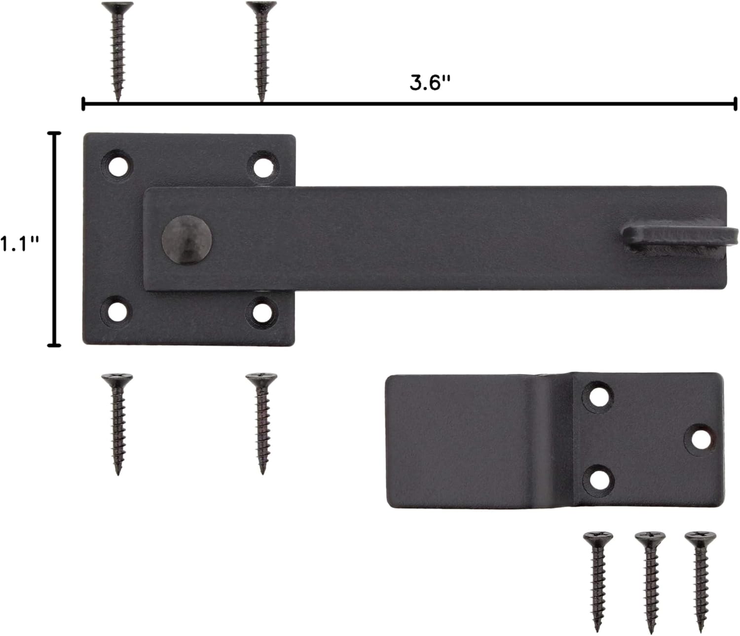 Rural365 Black Barn Door Latch Hook with Hardware - Reversible Privacy Lock for Fence, Gate - Safety Hook Latch