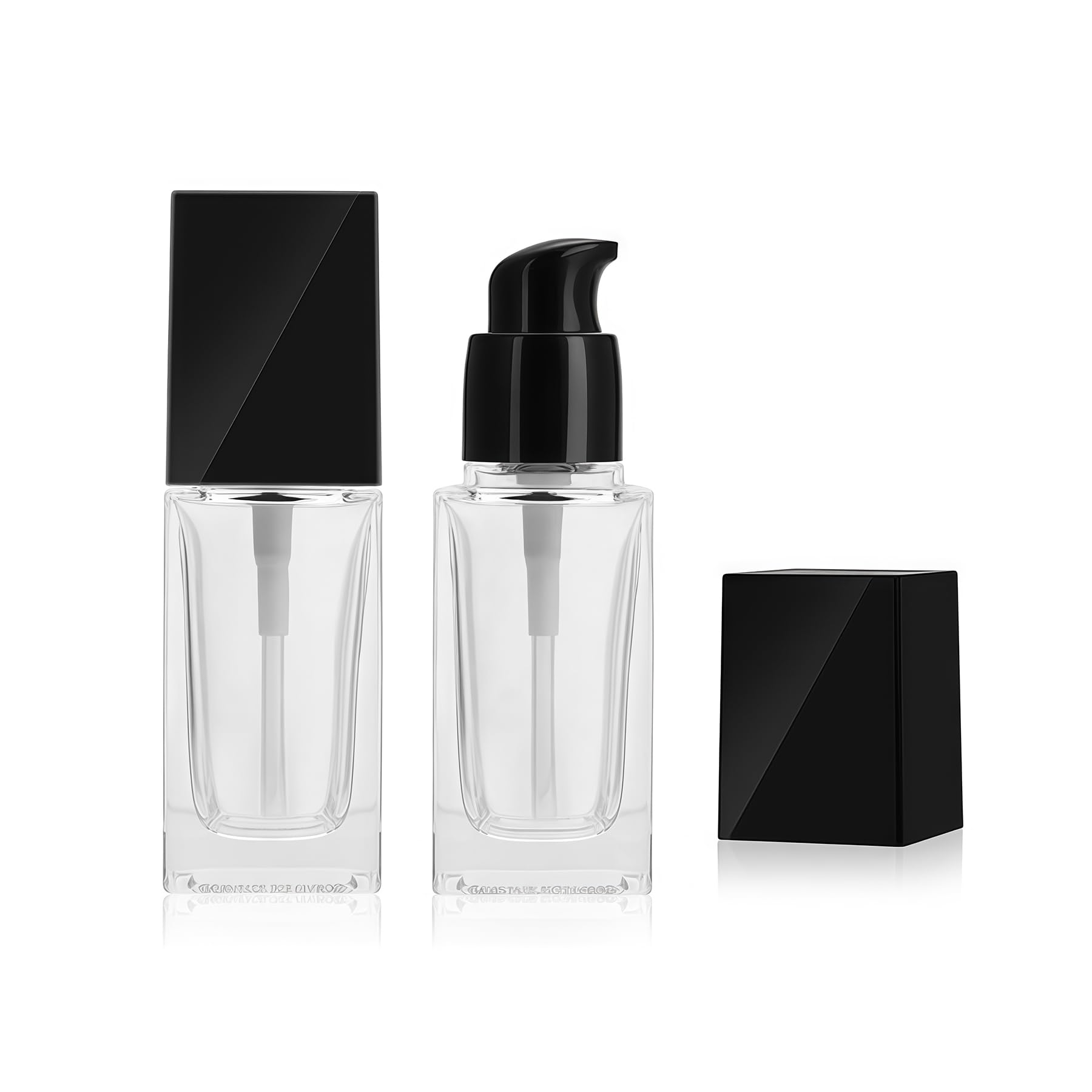 Happyupcity Clear 2Pcs 20Ml/0.7Oz Empty Square Glass Emulsion Essence Pump Bottle With Black Pump Head Cosmetic Foundation Travel Jars Containers Dispenser For Lotion Cleanser Essential Oils