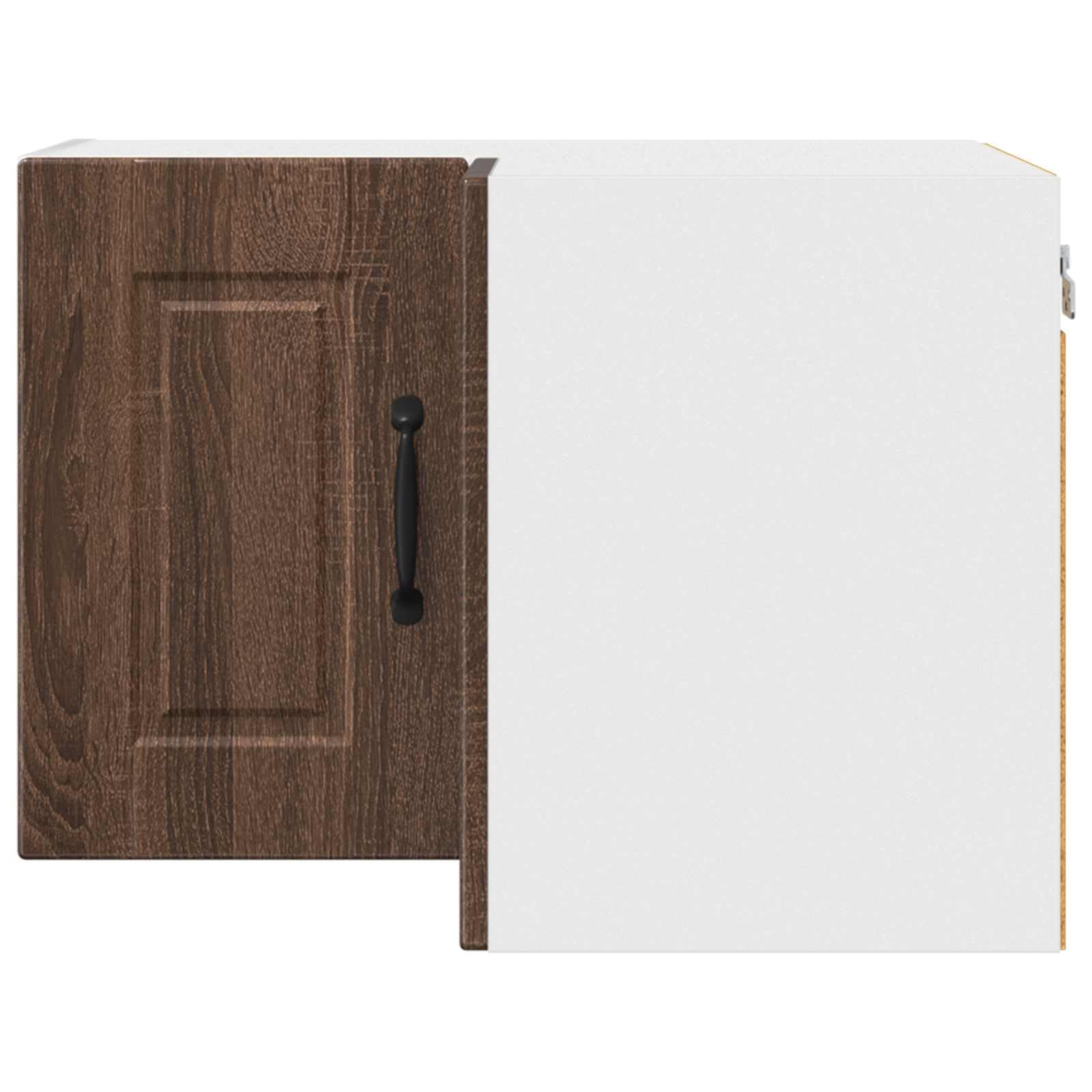 Armario esquinero de pared Porto en aspecto de roble marrón, 57 x 57 x 40 cm, 2 estantes, 2 puertas, armario colgante para almacenamiento y almacenamiento en cocina moderna